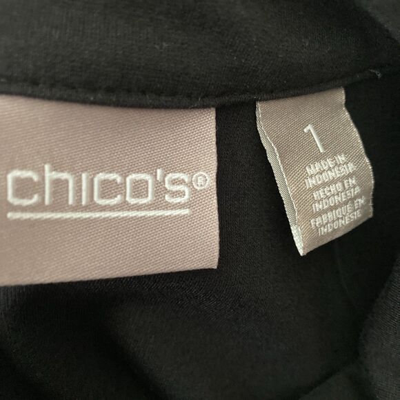 Chicos Drape Neck Dress SIZE 1 SMALL Black Faux Wrap Sleeveless Travel Resort - Picture 6 of 13